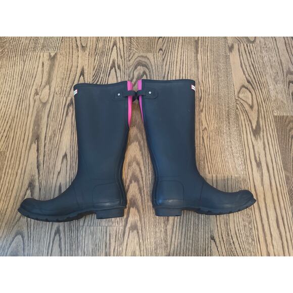 HUNTER Adjustable Rain Boots Navy Pink Size 10 - Picture 3 of 7